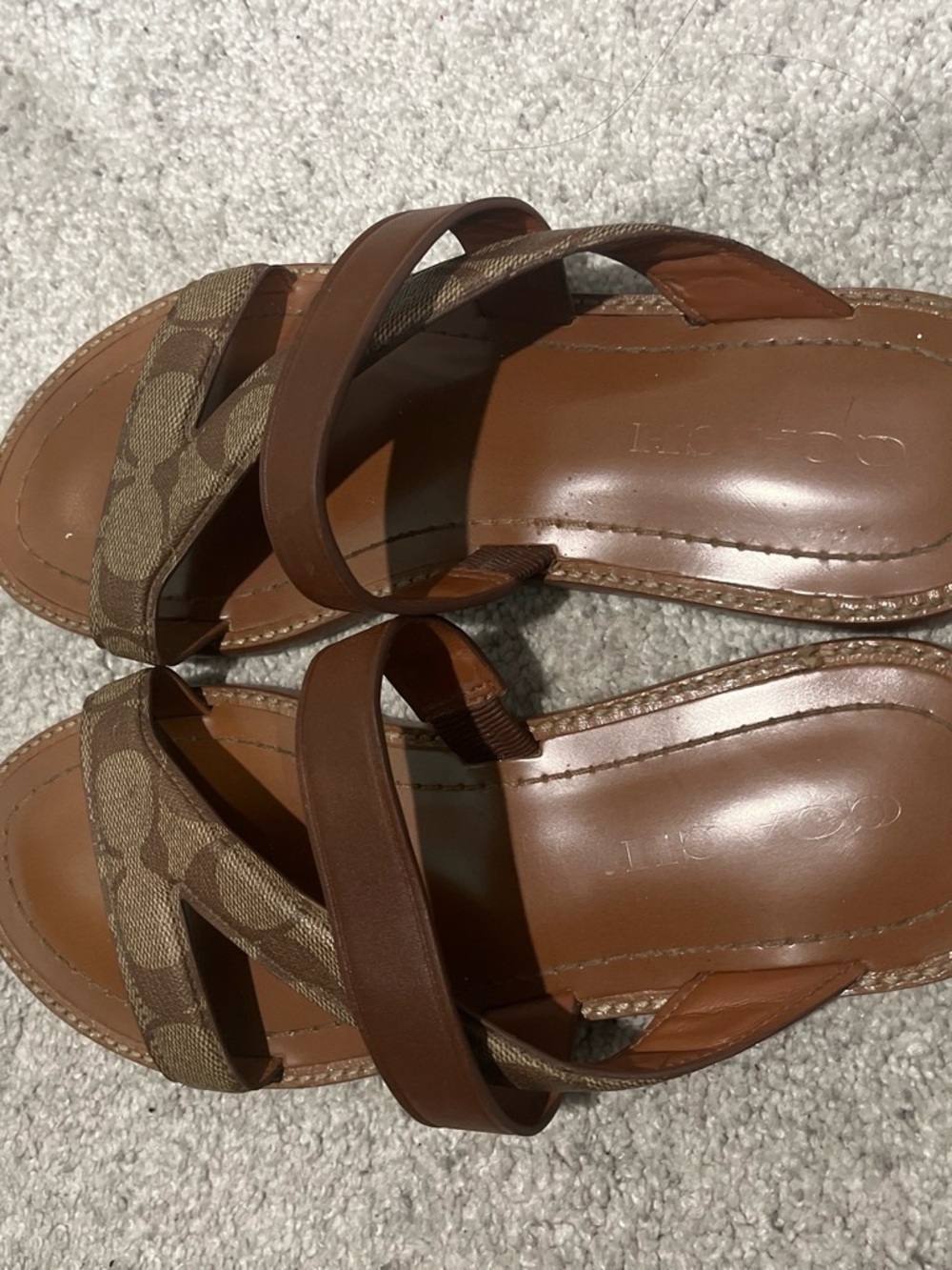 Coach Brown Signature Canvas & Leather Slide Sandals
